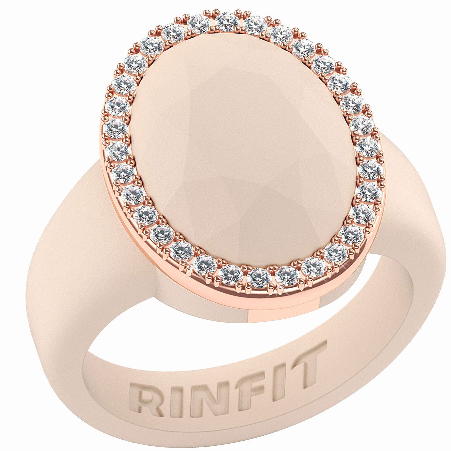 Oversize Oval Silicone Ring with Metal Frame & Stones by