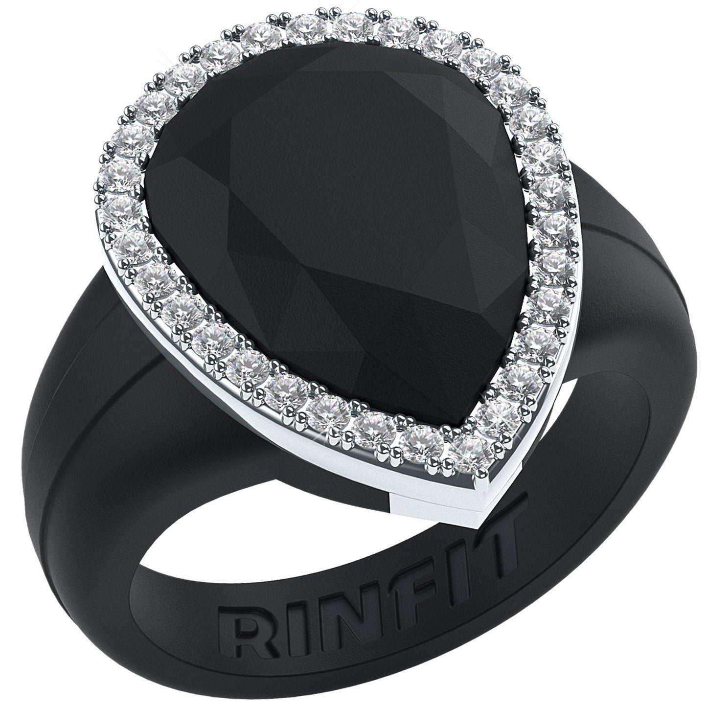 Oversize Pear Silicone Ring with Metal Frame & Stones by
