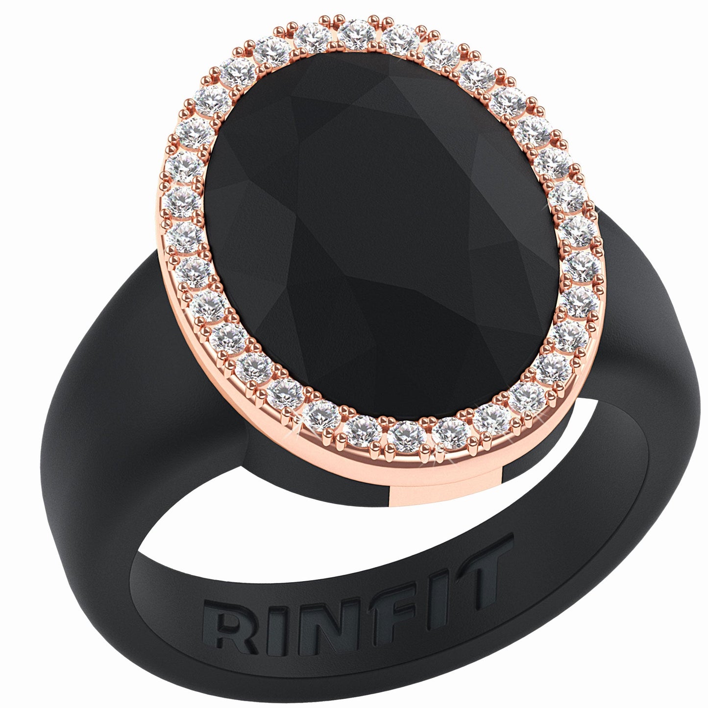 Oversize Oval Silicone Ring with Metal Frame & Stones by