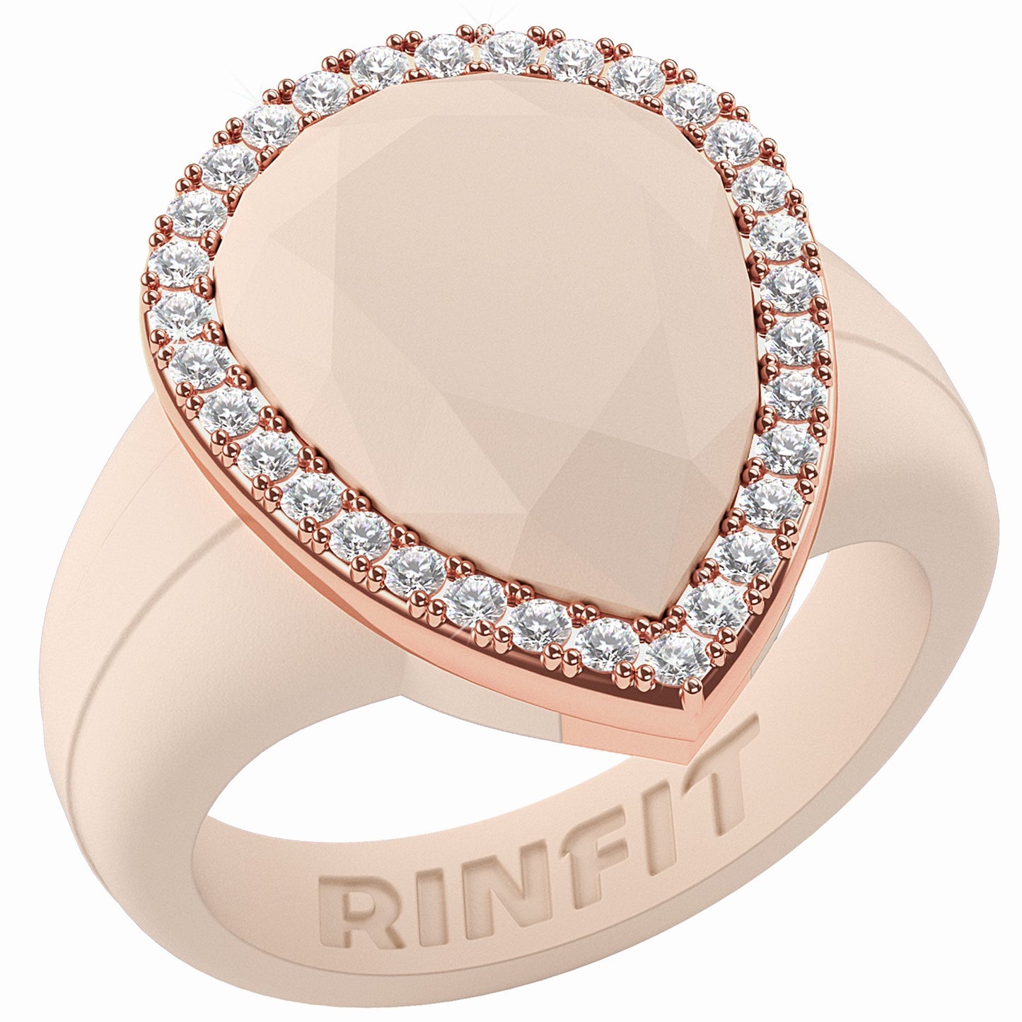 Oversize Pear Silicone Ring with Metal Frame & Stones by
