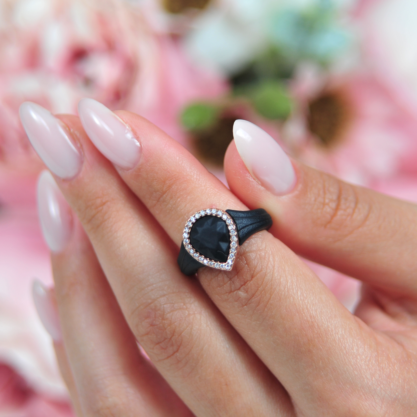 Pear Silicone Ring with Metal Frame & Stones – Includes 2 Stackable Bands | Patented Design by