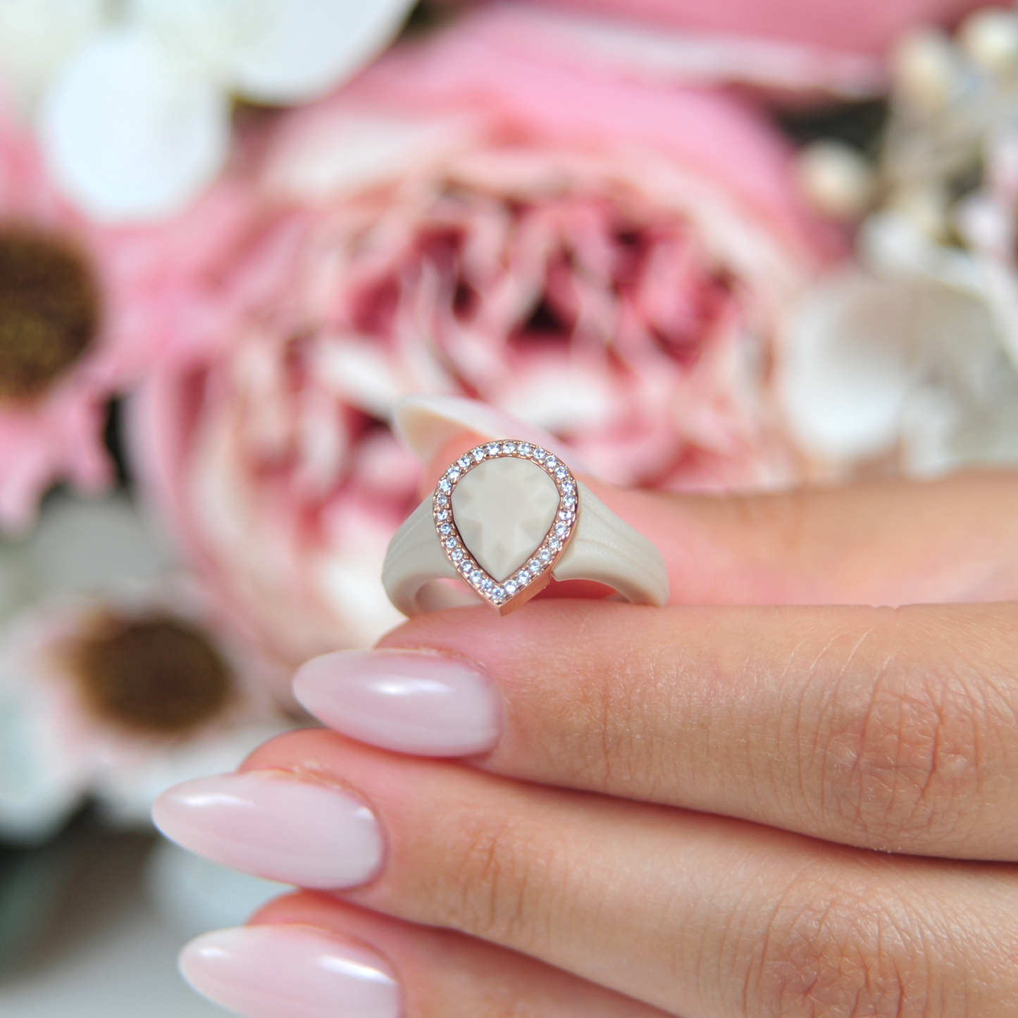 Pear Silicone Ring with Metal Frame & Stones – Includes 2 Stackable Bands | Patented Design by