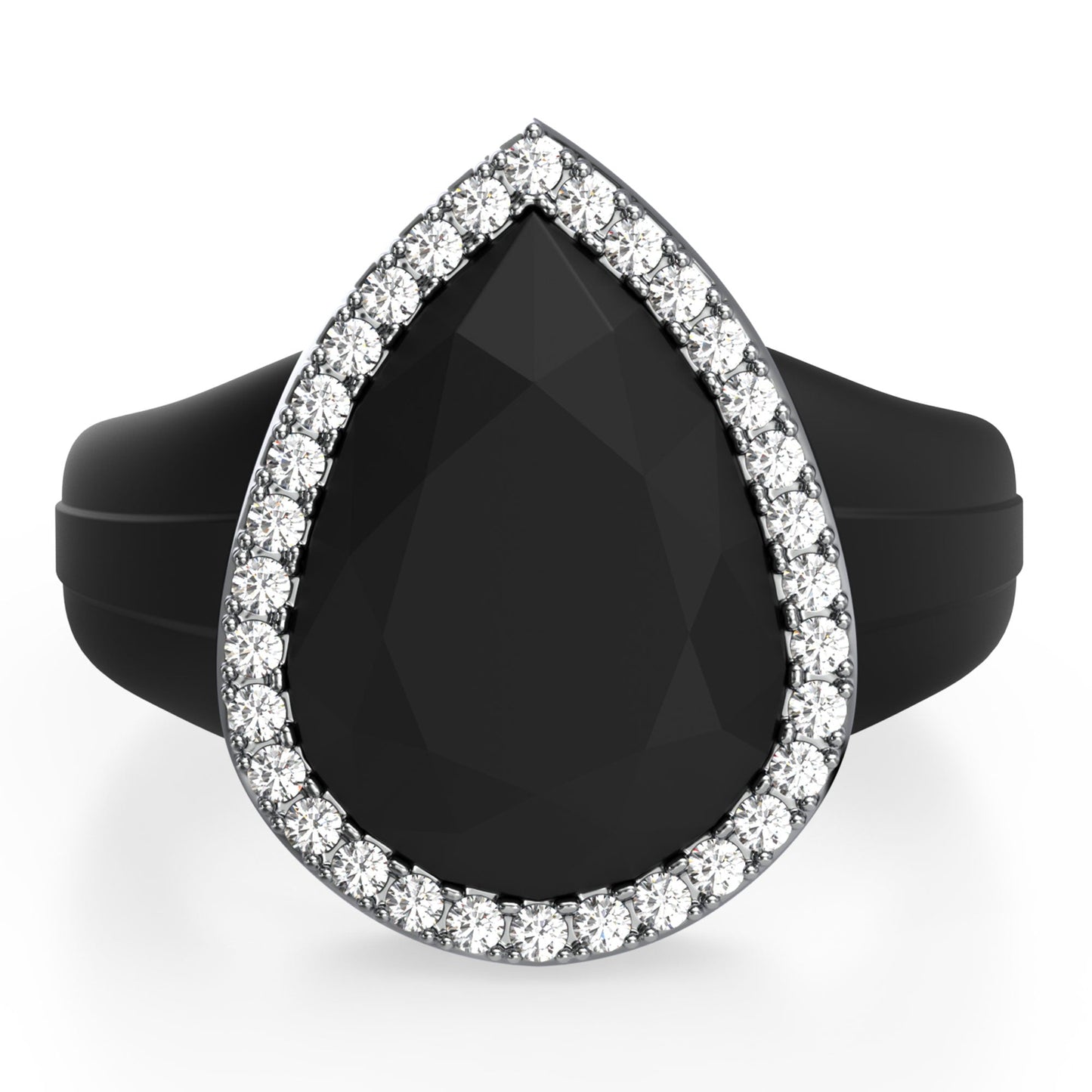 Oversize Pear Silicone Ring with Metal Frame & Stones by