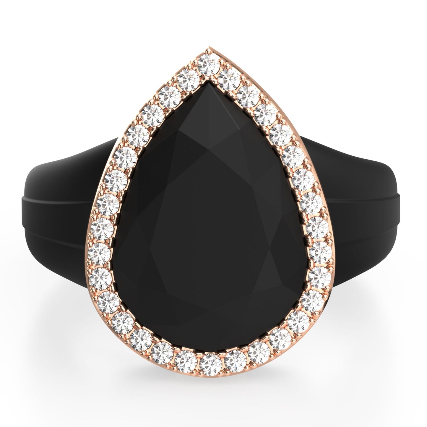 Oversize Pear Silicone Ring with Metal Frame & Stones by