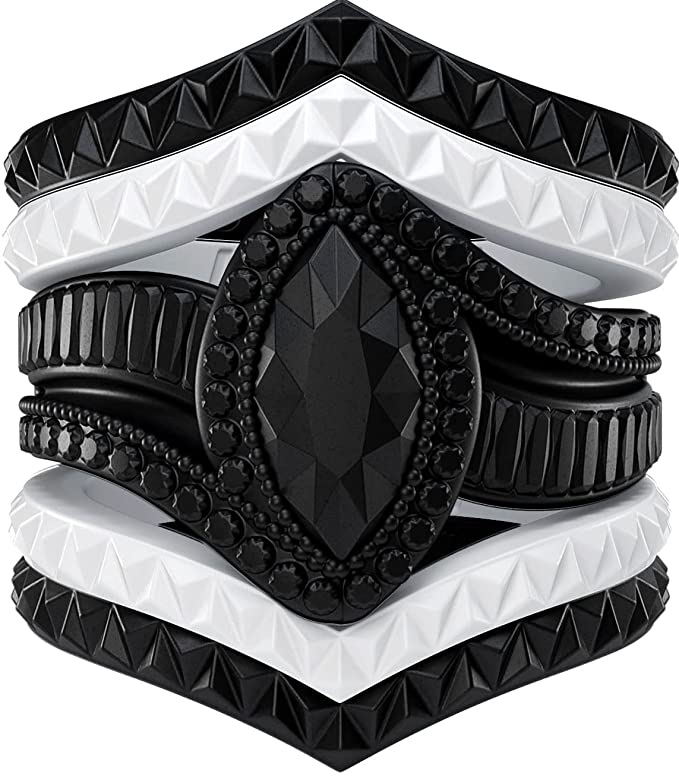 Silicone Rings for Women - Marquise with 4 Stackable Rings - Silicone Diamond Rings Wedding Bands Women