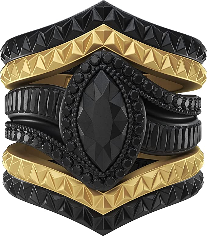 Silicone Rings for Women - Marquise with 4 Stackable Rings - Silicone Diamond Rings Wedding Bands Women