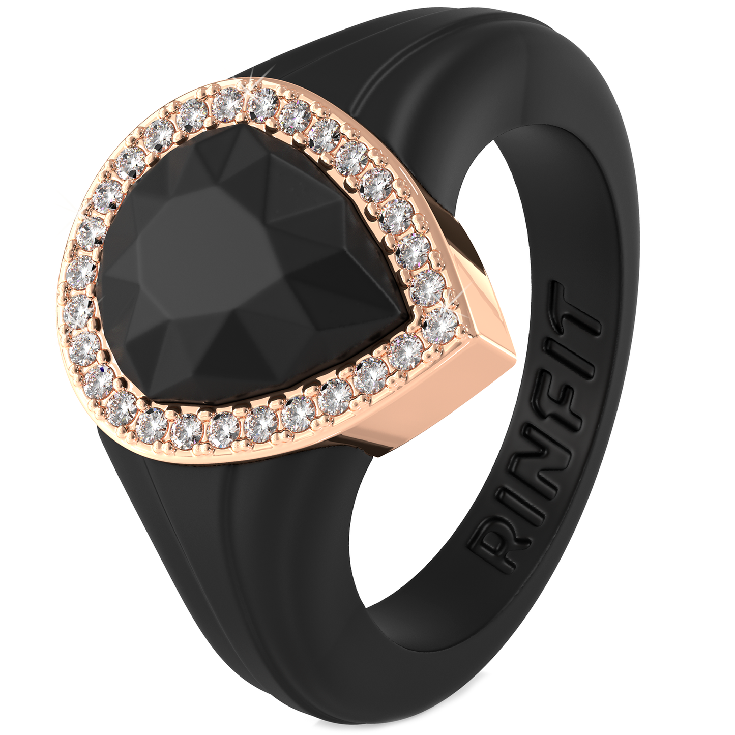 New! Pear Silicone Ring with Metal Frame and Stones