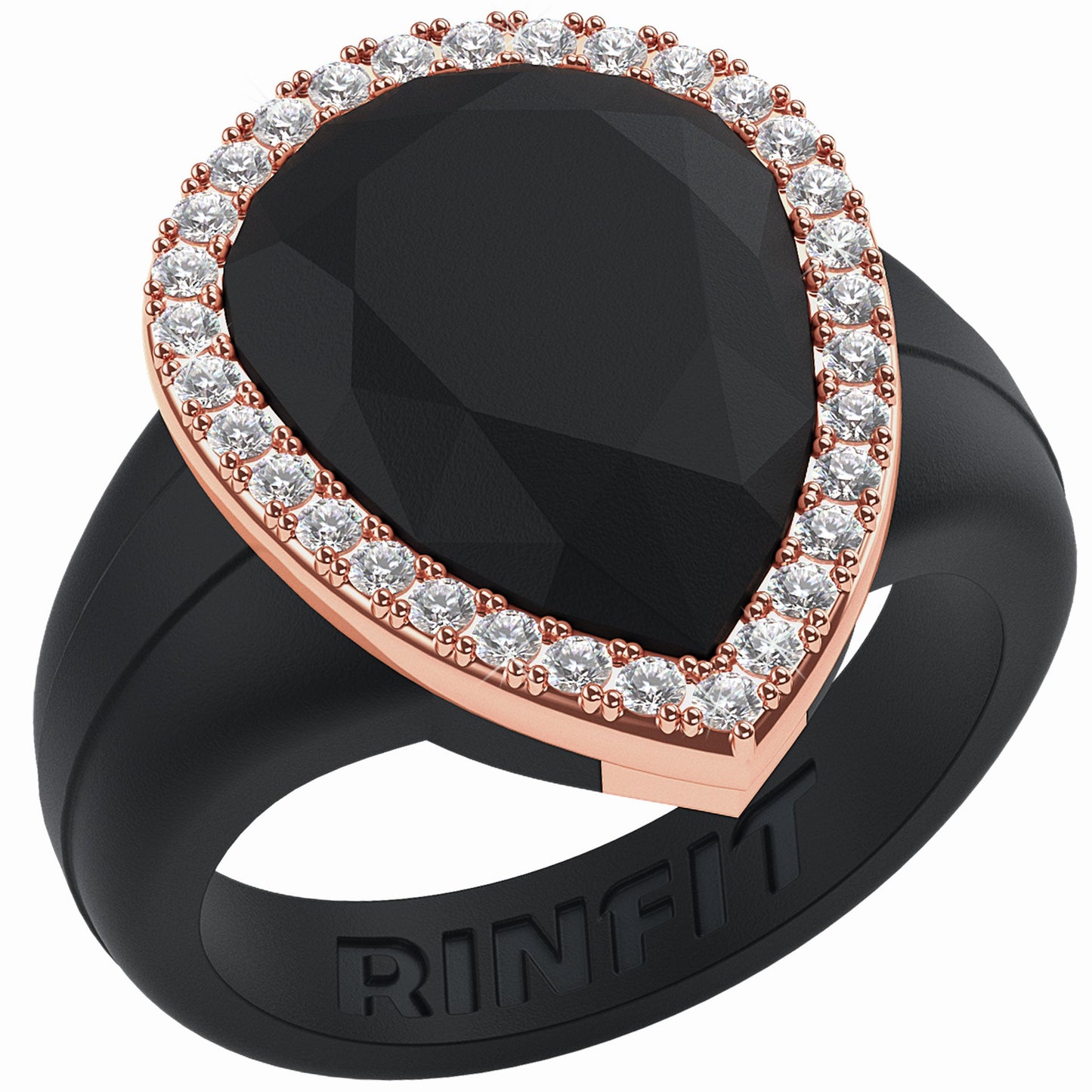 Oversize Pear Silicone Ring with Metal Frame & Stones by
