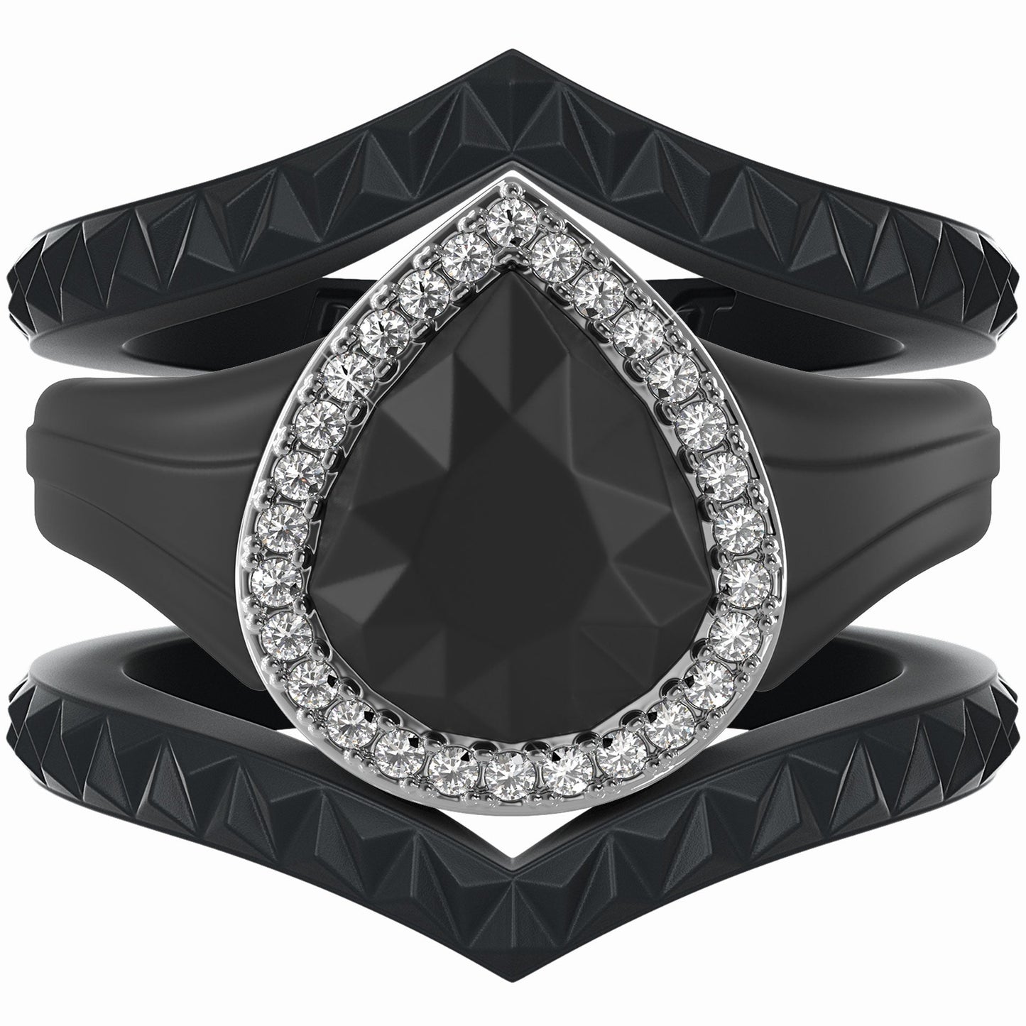Pear Silicone Ring with Metal Frame & Stones – Includes 2 Stackable Bands | Patented Design by