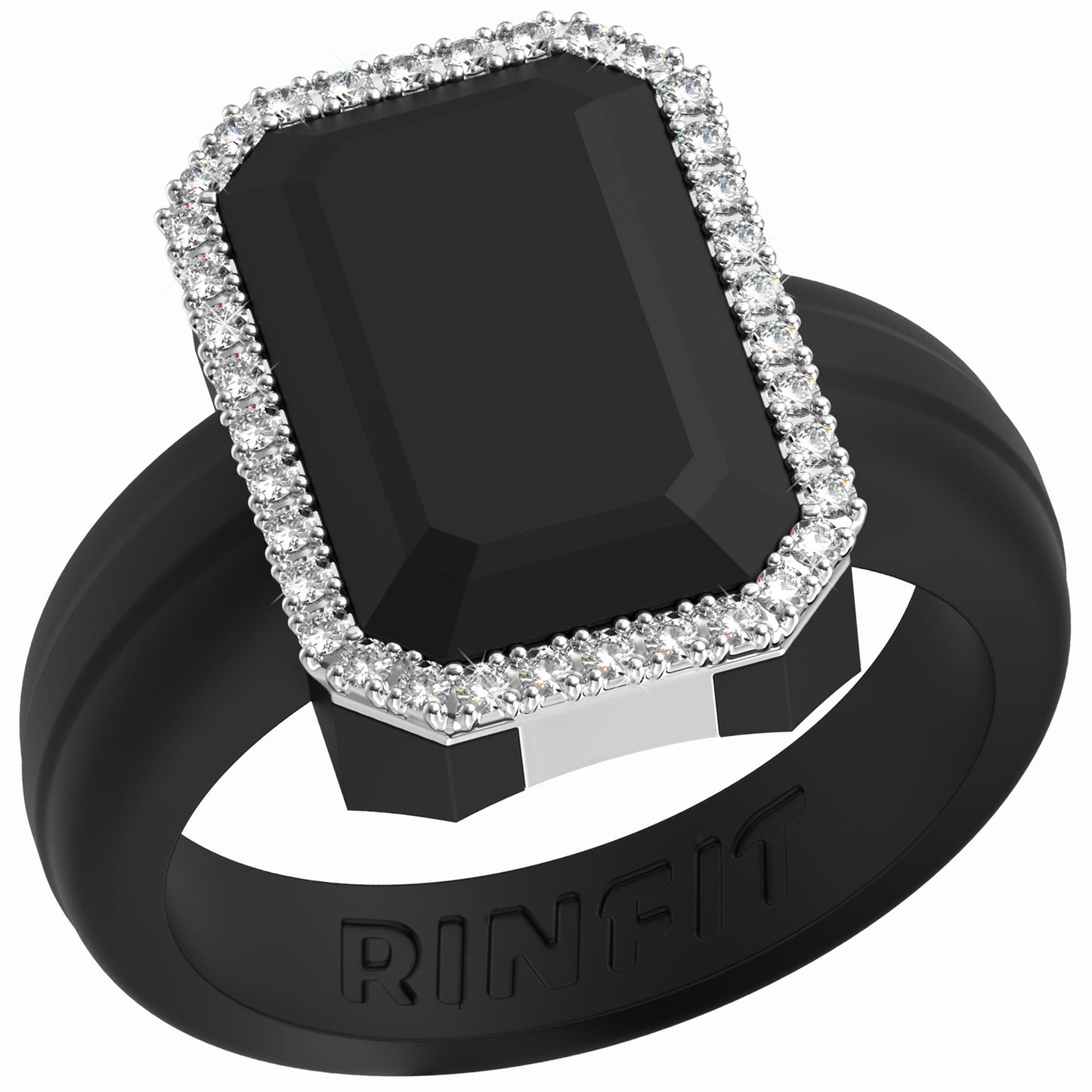 Silicone Ring with Metal Frame & Stones | Elegant & Durable by