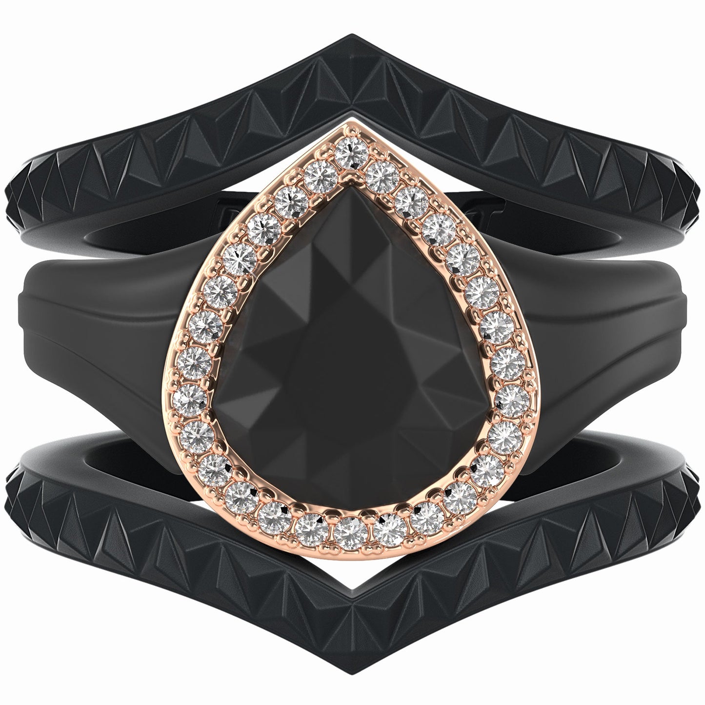 Pear Silicone Ring with Metal Frame & Stones – Includes 2 Stackable Bands | Patented Design by