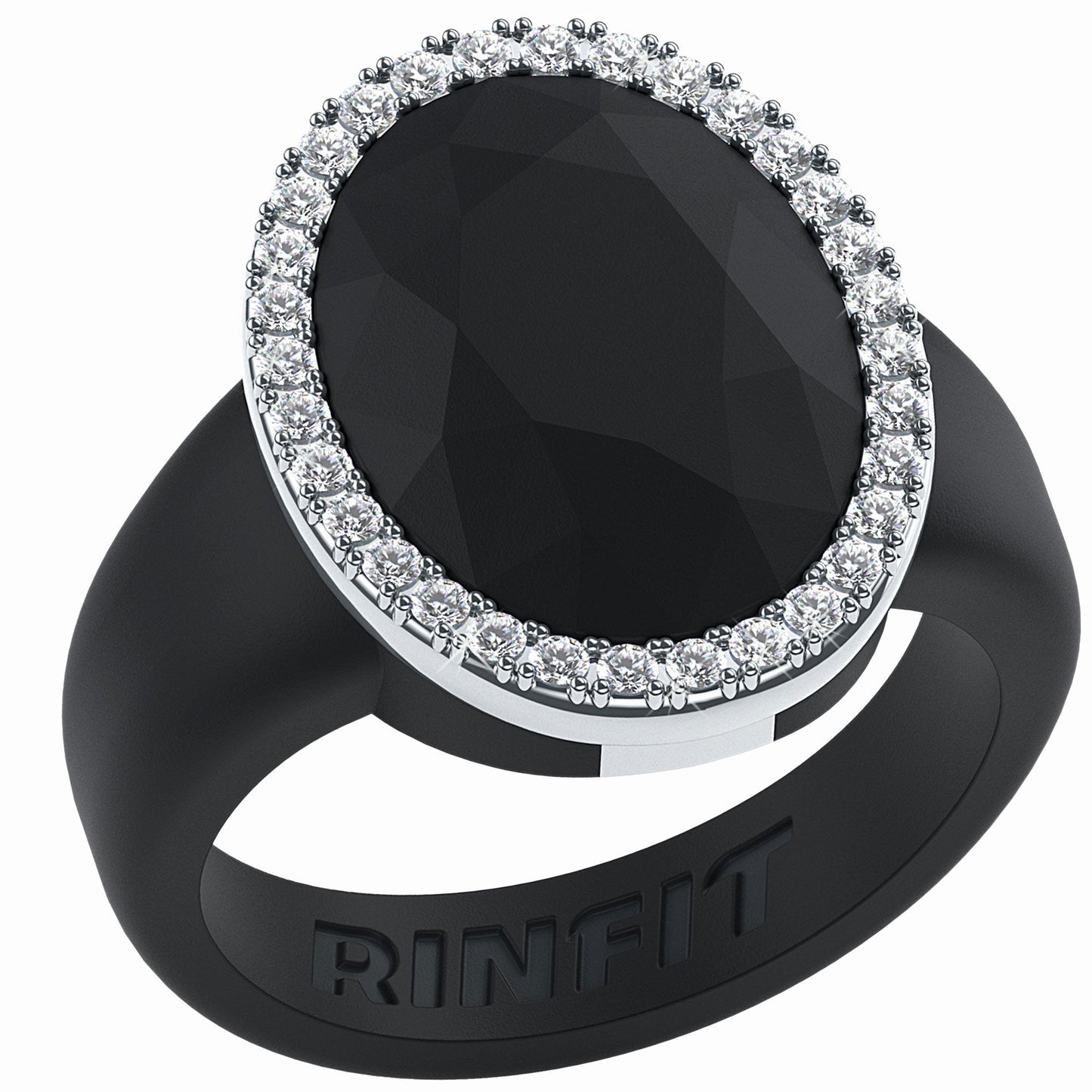 Oversize Oval Silicone Ring with Metal Frame & Stones by