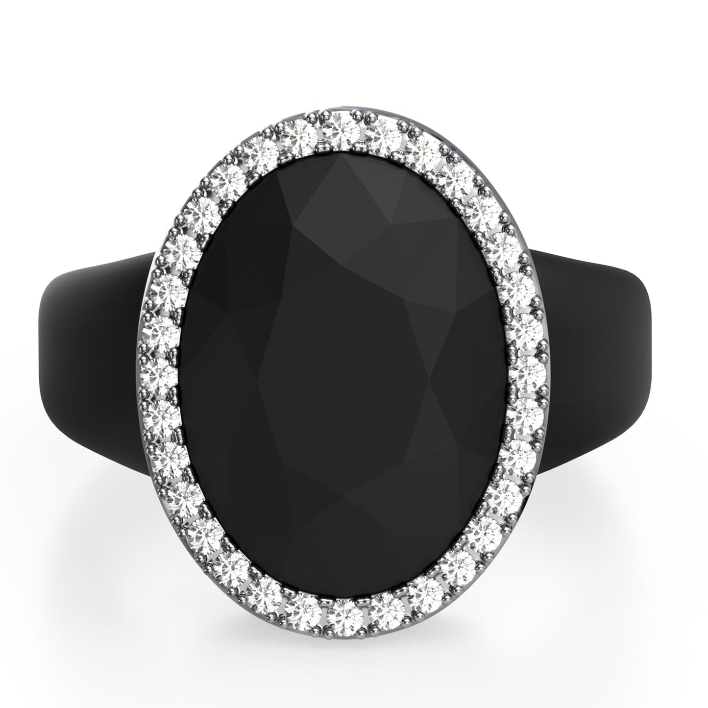 Oversize Oval Silicone Ring with Metal Frame & Stones by