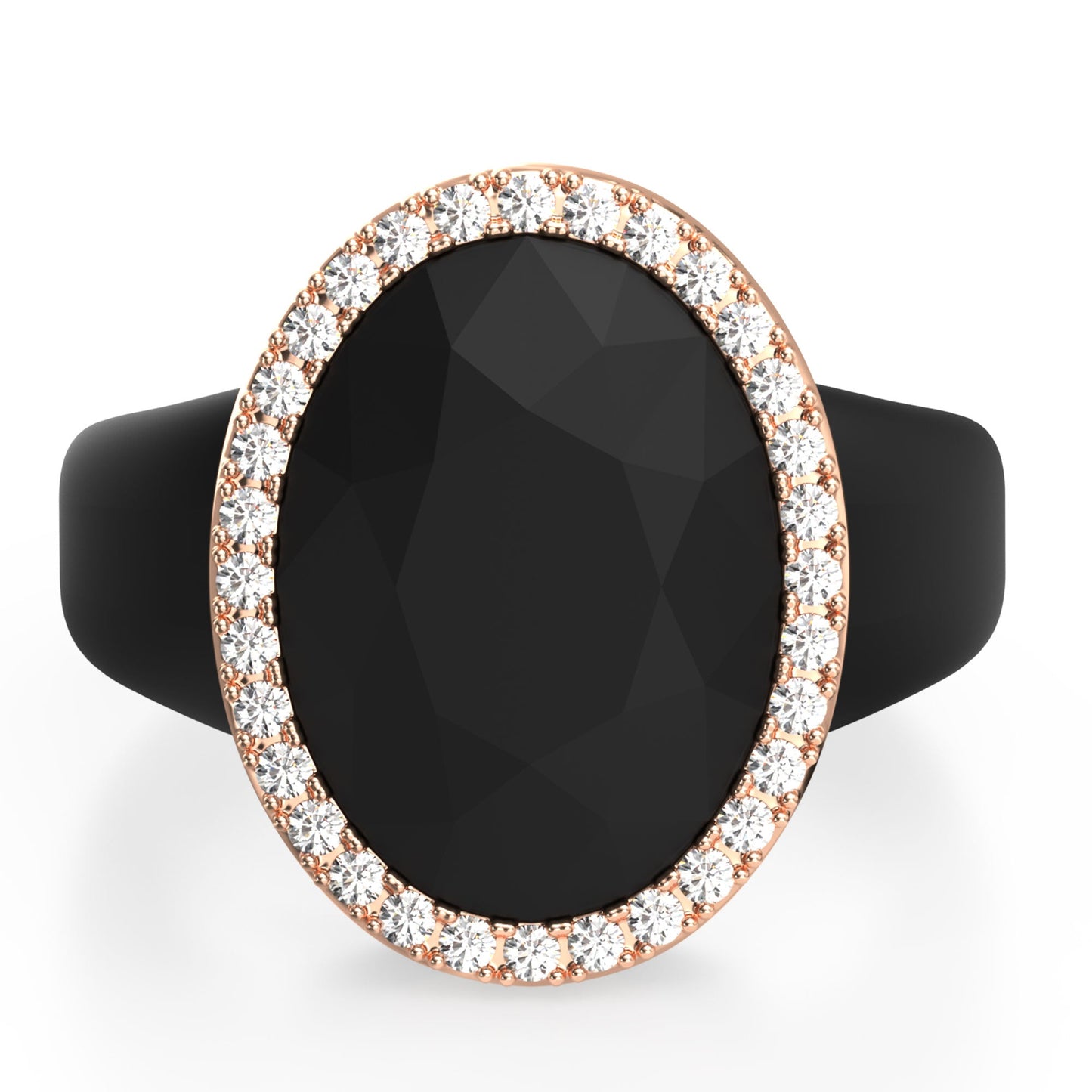Oversize Oval Silicone Ring with Metal Frame & Stones by