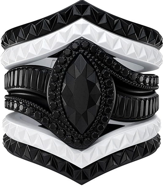 Silicone Rings for Women - Marquise with 4 Stackable Rings - Silicone Diamond Rings Wedding Bands Women