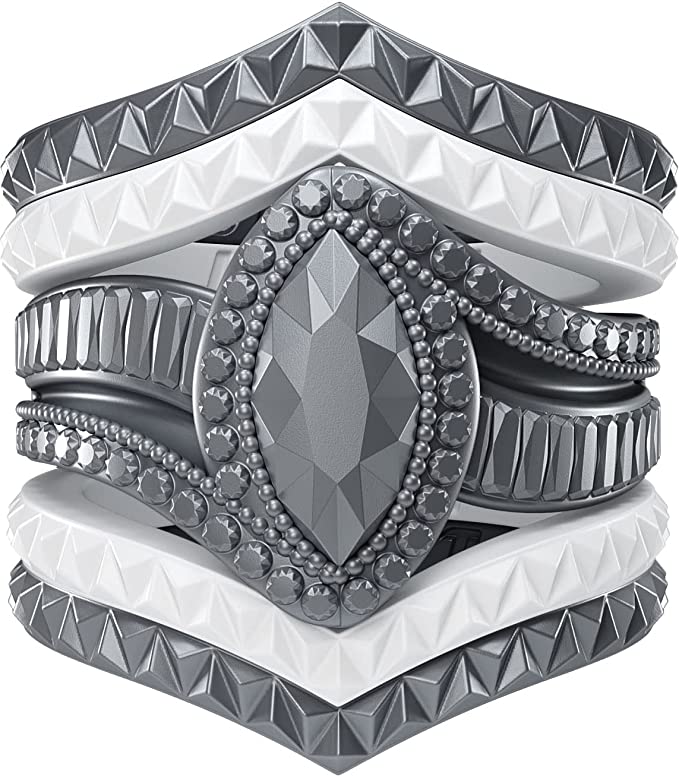 Silicone Rings for Women - Marquise with 4 Stackable Rings - Silicone Diamond Rings Wedding Bands Women