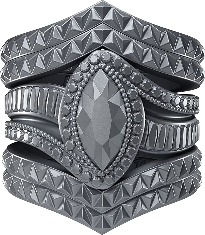 Silicone Rings for Women - Marquise with 4 Stackable Rings - Silicone Diamond Rings Wedding Bands Women
