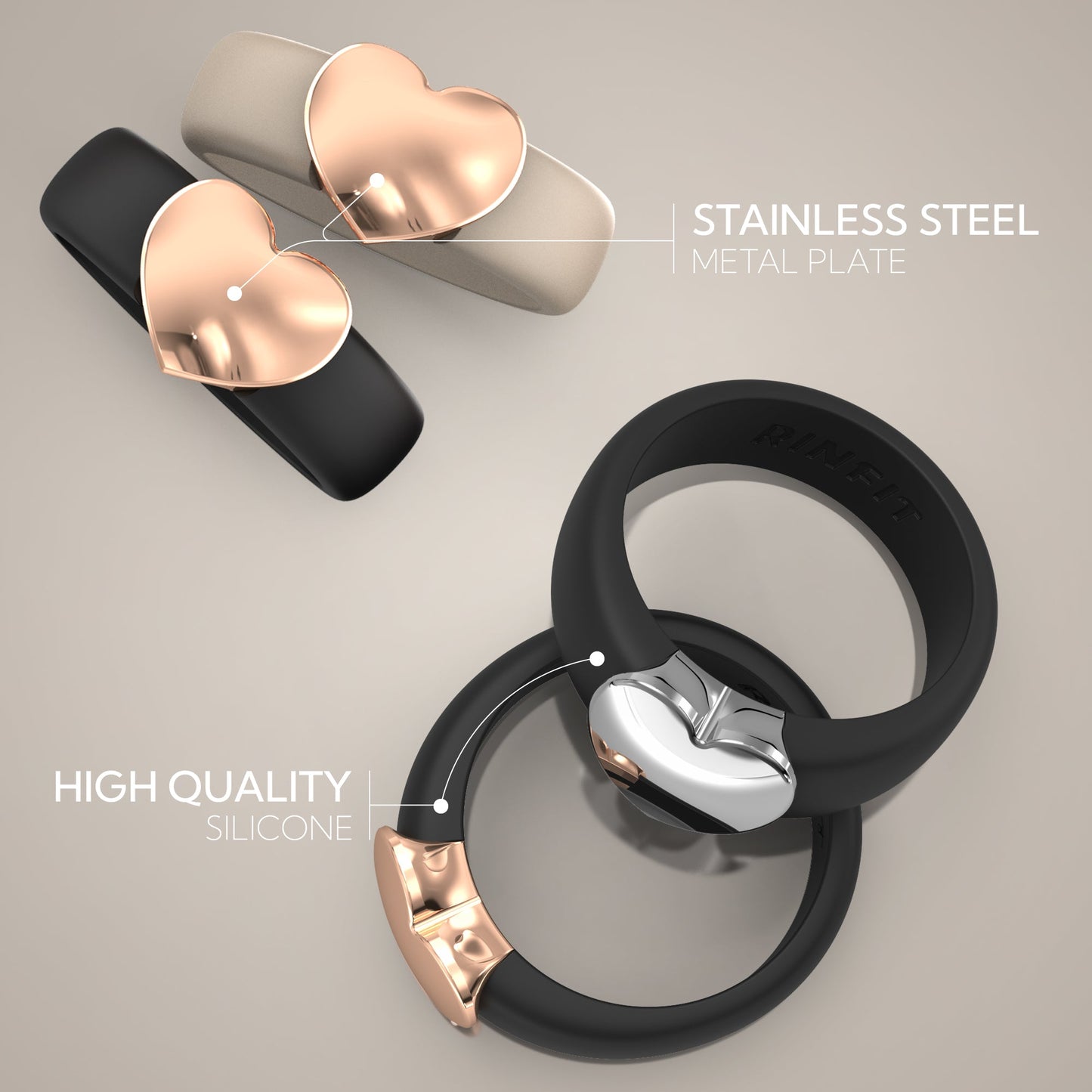Women's Silicone Rings with Metal