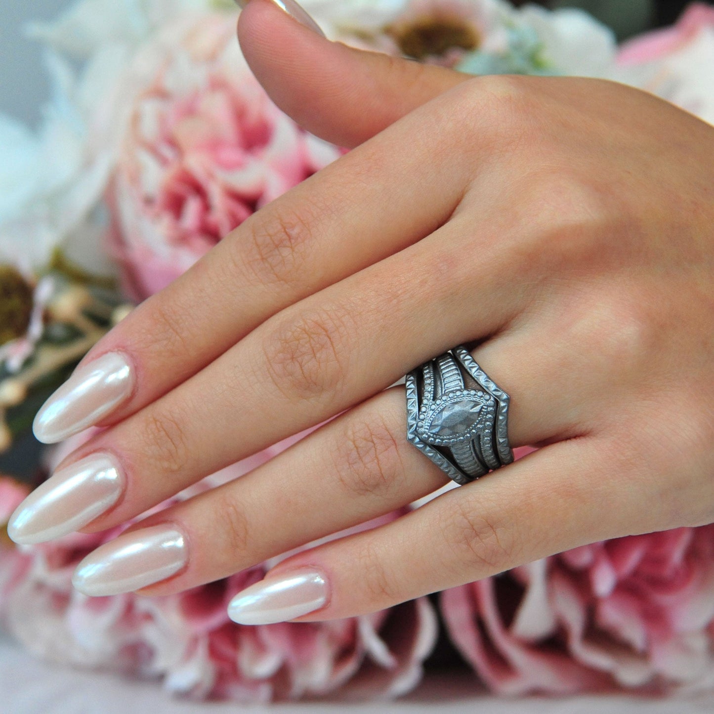 Silicone Rings for Women - Marquise with 4 Stackable Rings - Silicone Diamond Rings Wedding Bands Women