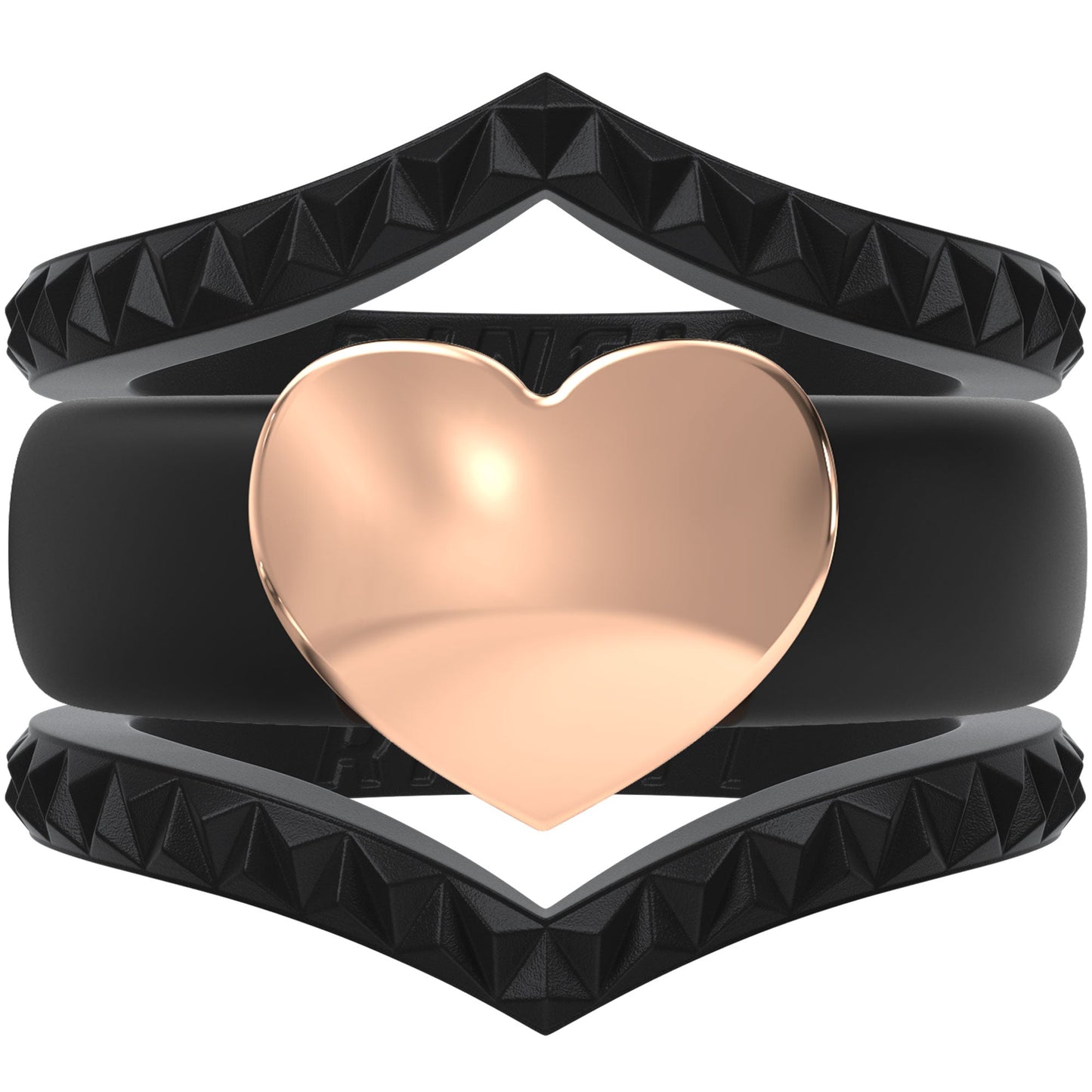 Stackable 3-Piece Ring Set - Silicone & Metal Heart