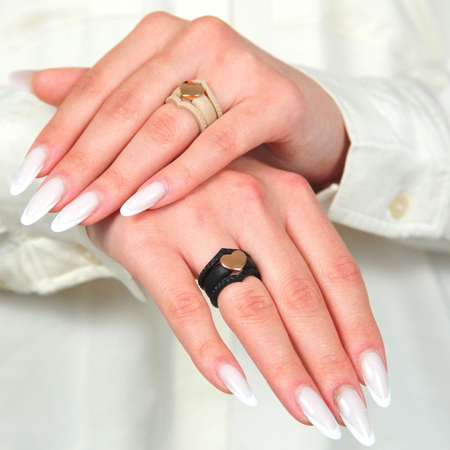 Stackable 3-Piece Ring Set - Silicone & Metal Heart
